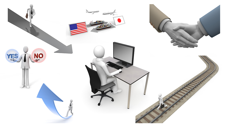 Businessman / work / yes_no / desk_work / line / trade / America / Japan / Handshake / export / profit / loss / free / illustration / PictArts