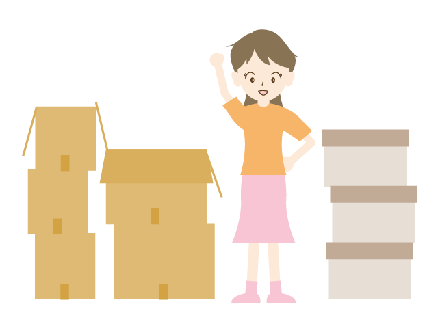 引越完了｜女性｜段ボール｜片付け - イベント/シーズン/季節/ダウンロード/無料/イラスト/春/夏/秋/冬