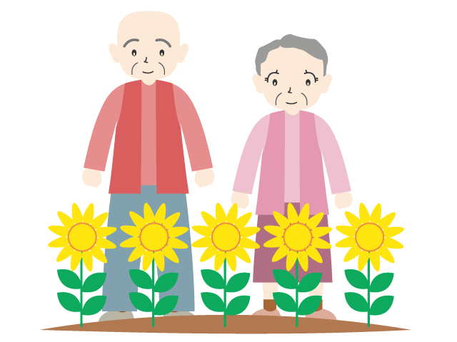 ひまわり｜花｜おじいさん｜おばあさん - イベント/シーズン/季節/ダウンロード/無料/イラスト/春/夏/秋/冬