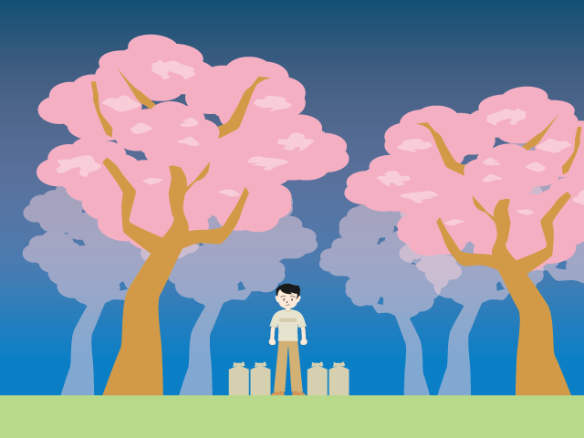 お花見｜場所取り｜深夜 - イベント/シーズン/季節/ダウンロード/無料/イラスト/春/夏/秋/冬