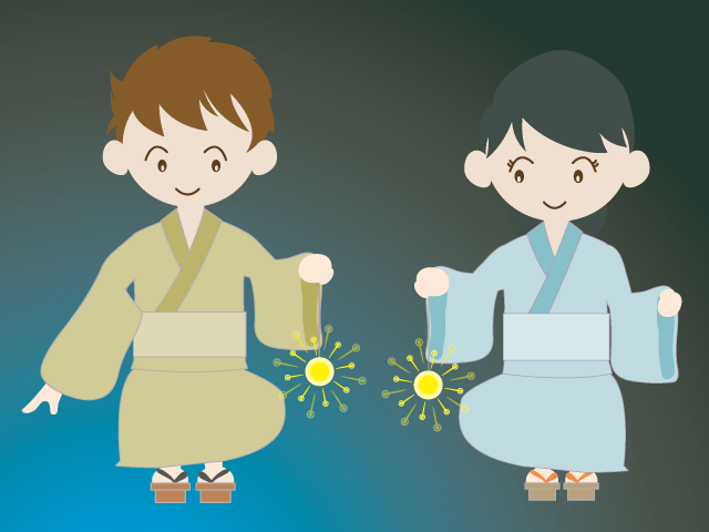 線香花火｜子供 - イベント/シーズン/季節/ダウンロード/無料/イラスト/春/夏/秋/冬