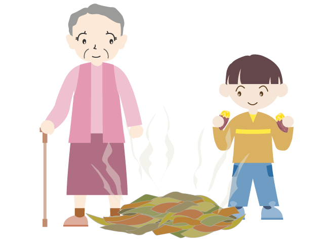 芋｜焼き芋｜枯れ葉｜おばあさん - イベント/シーズン/季節/ダウンロード/無料/イラスト/春/夏/秋/冬