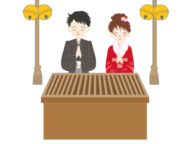 初詣｜カップル｜神社 - イベント/シーズン/季節/ダウンロード/無料/イラスト/春/夏/秋/冬