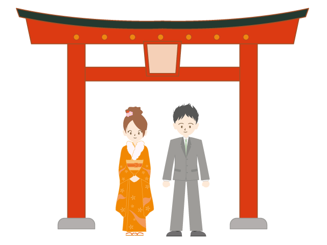 正月｜鳥居｜神社｜カップル - イベント/シーズン/季節/ダウンロード/無料/イラスト/春/夏/秋/冬