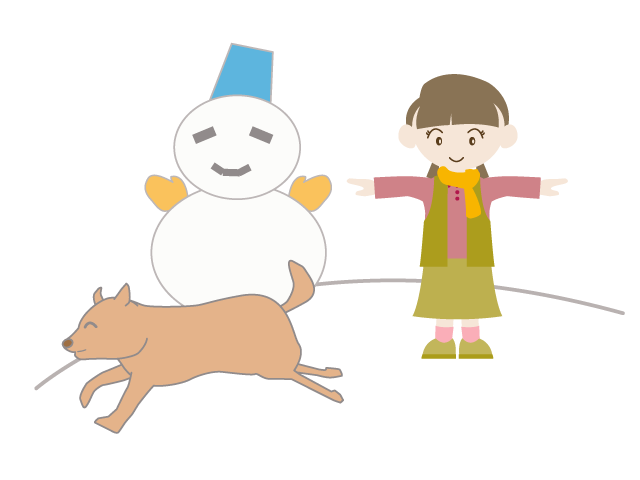雪だるま｜女の子｜イヌ｜走り回る - イベント/シーズン/季節/ダウンロード/無料/イラスト/春/夏/秋/冬