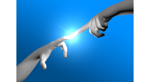 青背景/指先をつける｜指先/コンタクト - ハンド/イラスト/手/写真/ダウンロード/フォト/画像加工OK