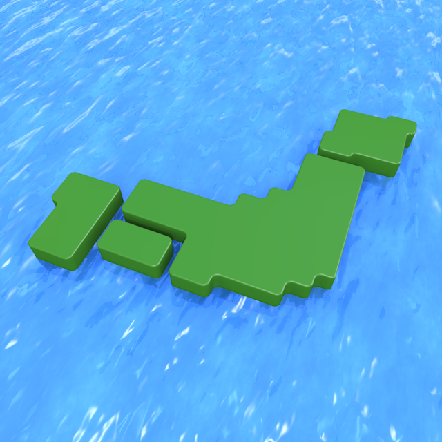 日本地図｜3D｜緑色 - 地図/マップ/写真/フリー素材/イラスト/ジャパン / 日本