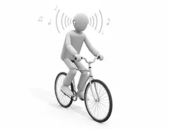 イヤホンで音楽を聴きながら自転車に乗っている人物のイラスト