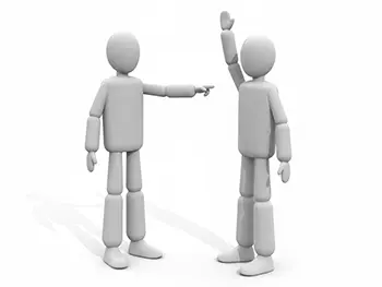 一人が指差し、もう一人が手を挙げている二人の人物のイラスト