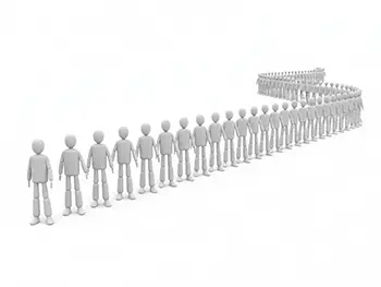 多数の人物が長蛇の列になって並んでいるイラスト