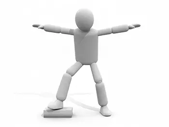 片足立ちで両腕を広げバランスを取っている人物のイラスト