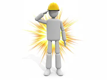 黄色のヘルメットを被って敬礼(サルート)している作業員のイラスト