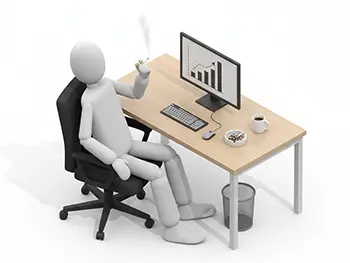 デスクでパソコン作業をしながらタバコを吸っている人物のイラスト