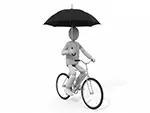 【無料イラスト】自転車で傘差し運転をする危険行為の素材｜交通違反・雨の日