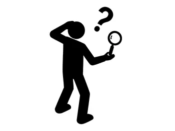 疑問に思う人、困って虫眼鏡で調査・検索する様子のピクトグラム・無料イラスト素材