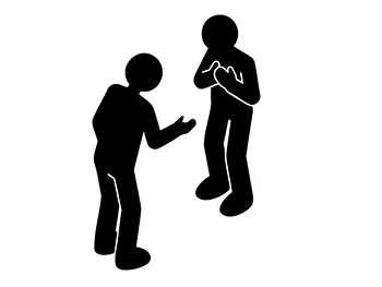 胸に手を当てて痛みや体調不良を訴えている人と、気遣って手を差し伸べている人のピクトグラム