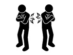 【無料イラスト】背中合わせで対立・断絶するピクトグラム｜不仲・意見の食い違いのフリー素材（商用利用OK）
