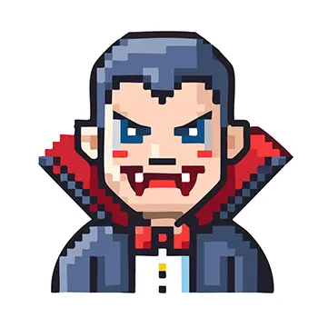 キバが鋭いヴァンパイアのドット絵風ハロウィンアイコンイラスト