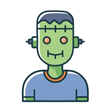 フランケンシュタインの緑の顔とボルトのハロウィンアイコンイラスト