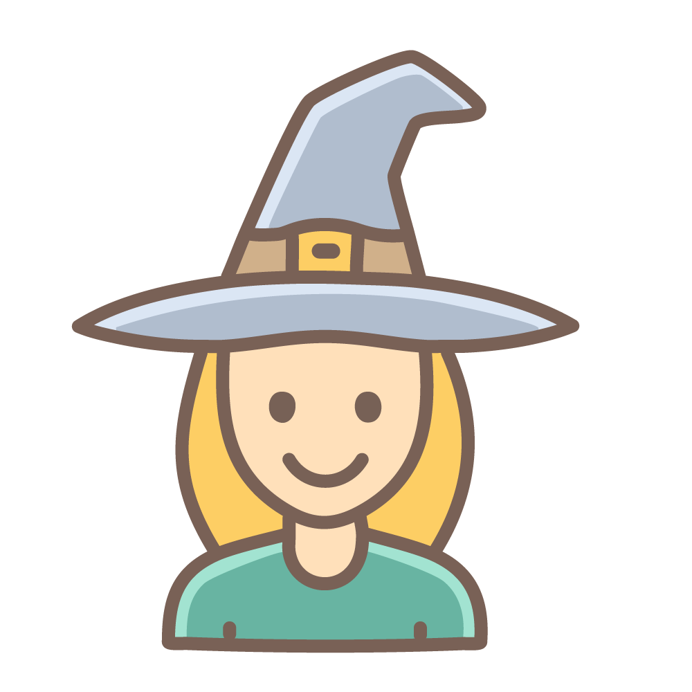 とんがり帽子をかぶった笑顔の魔女のハロウィンアイコンイラスト