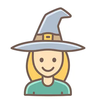 とんがり帽子をかぶった笑顔の魔女のハロウィンアイコンイラスト