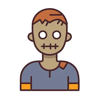 口に縫い目があるゾンビの顔のハロウィンアイコンイラスト