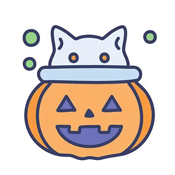 猫耳帽をかぶったジャック・オ・ランタンのハロウィンアイコンイラスト
