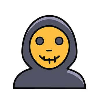 口元に縫い目があるフード顔のハロウィンアイコンイラスト