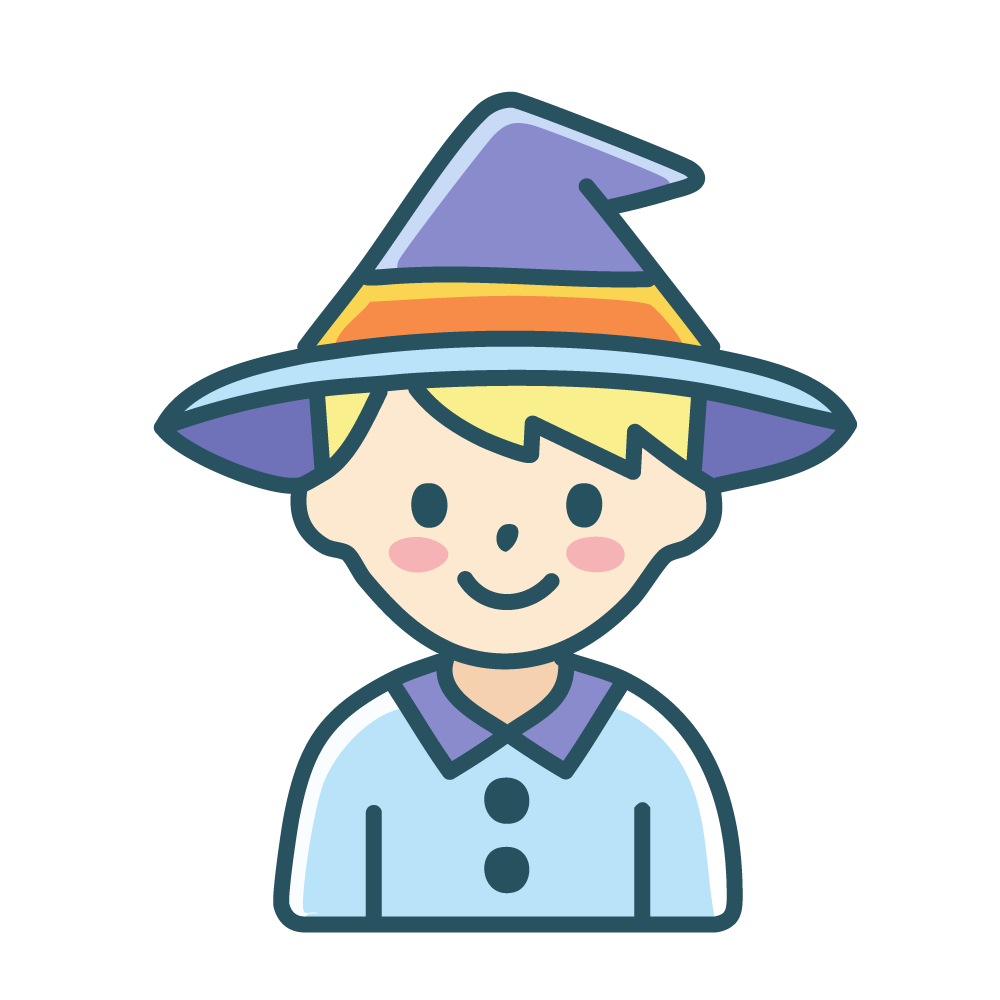 魔女の帽子をかぶった笑顔の男の子のハロウィンアイコンイラスト