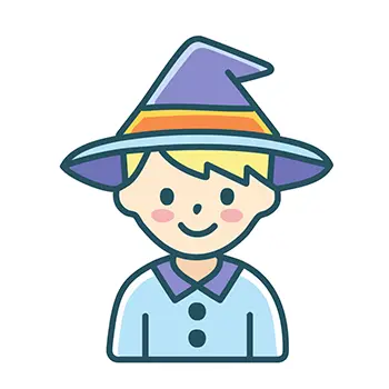 魔女の帽子をかぶった笑顔の男の子のハロウィンアイコンイラスト