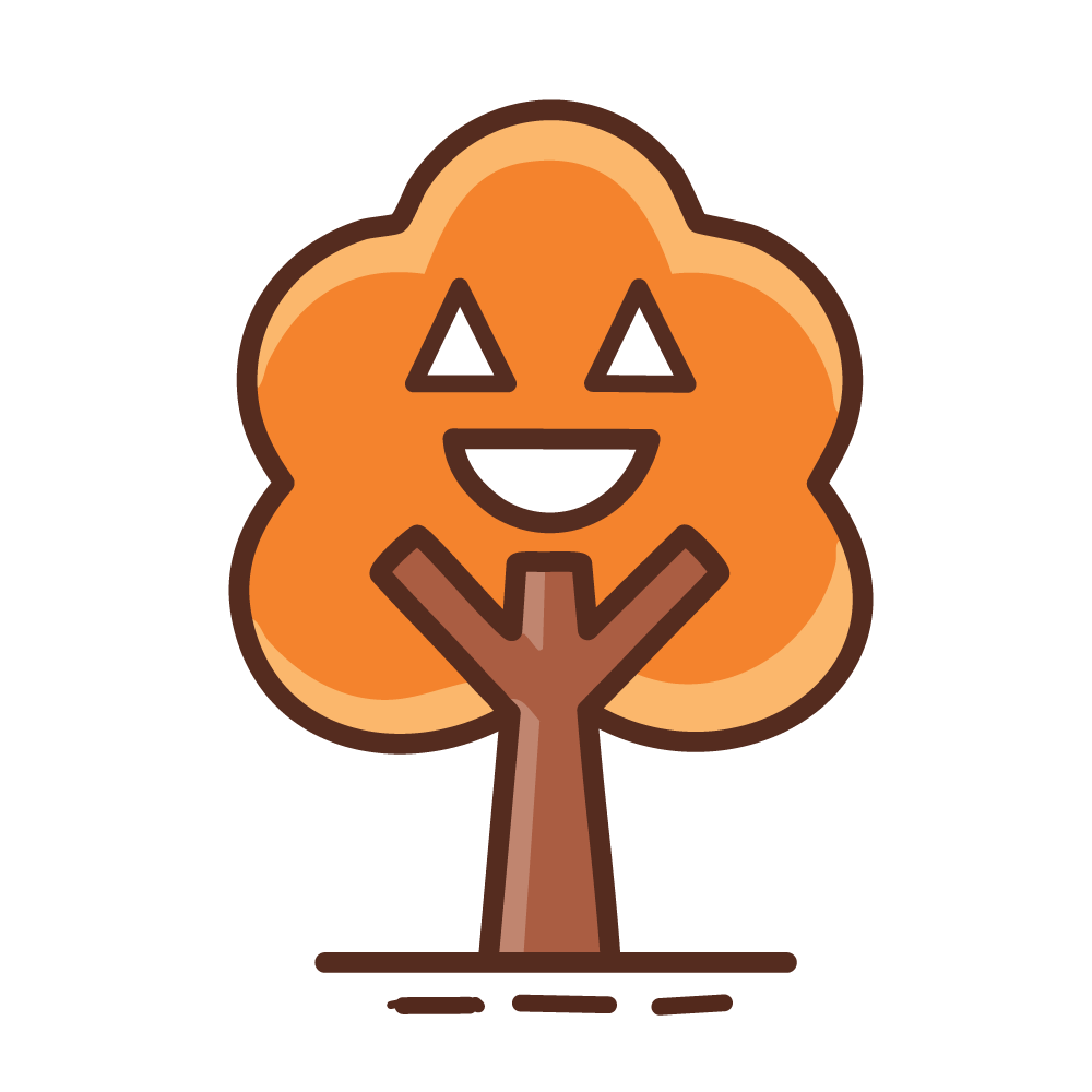 ジャック・オ・ランタンの顔をした紅葉の木のハロウィンイラスト