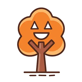 ジャック・オ・ランタンの顔をした紅葉の木のハロウィンイラスト