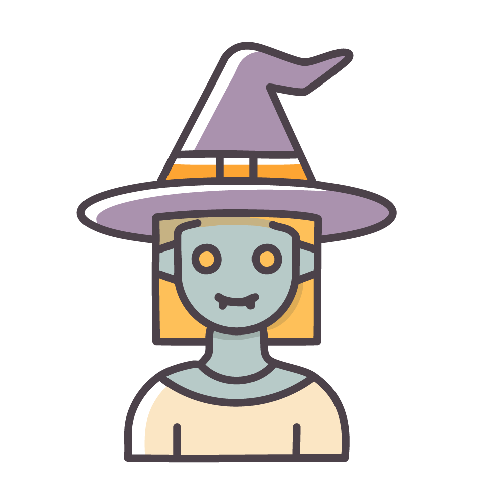 魔女の帽子をかぶったキバが鋭い女吸血鬼のハロウィンアイコンイラスト