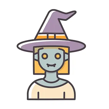 魔女の帽子をかぶったキバが鋭い女吸血鬼のハロウィンアイコンイラスト