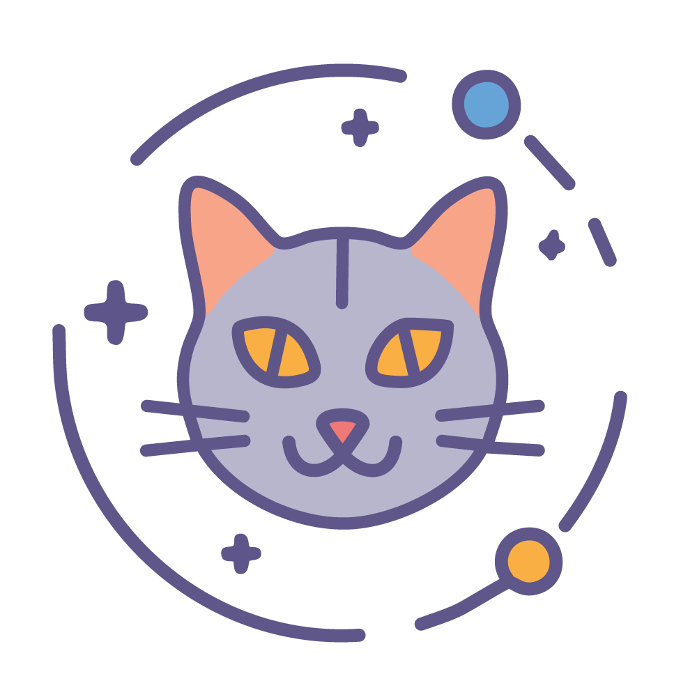 キラキラ装飾がついた黒猫の顔のハロウィンアイコンイラスト