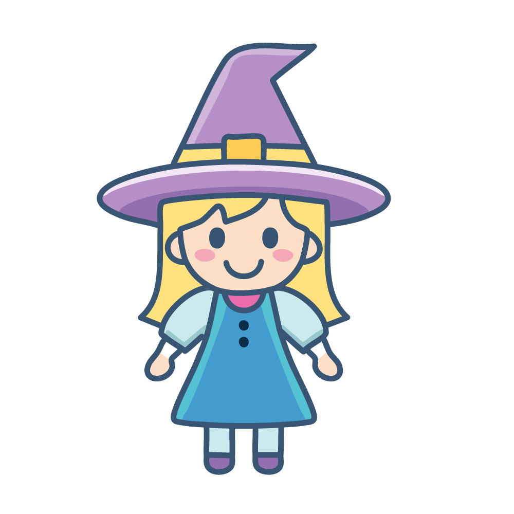 魔女の帽子をかぶった女の子のハロウィン無料イラスト(全身)