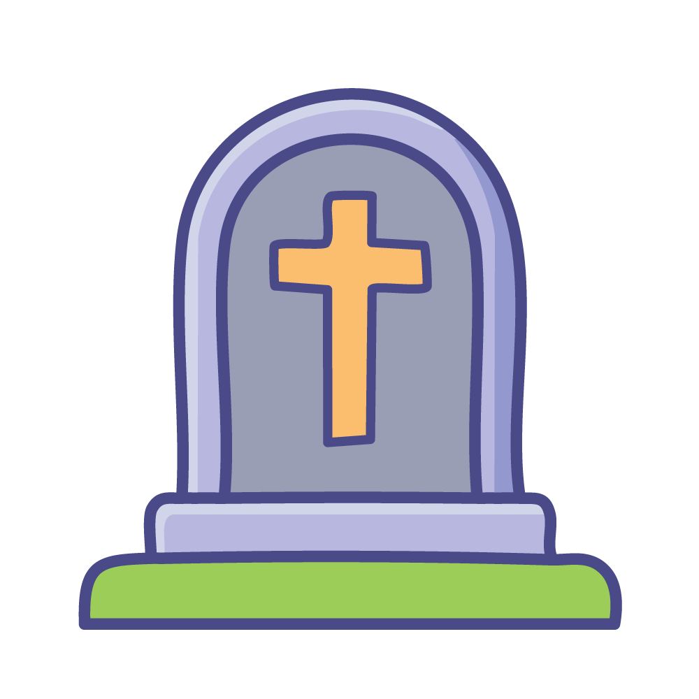 十字架のついた墓石(お墓)のハロウィン無料イラスト