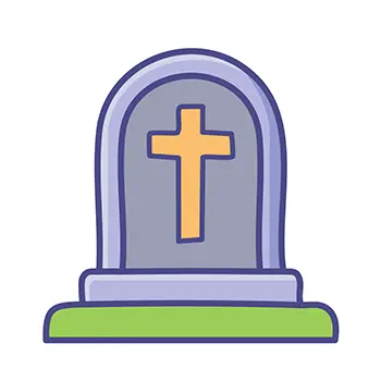 十字架のついた墓石（お墓）のハロウィン無料イラスト