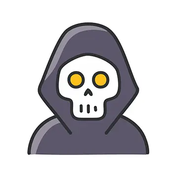 黄色い目のフードをかぶった骸骨（ドクロ）のハロウィンアイコンイラスト