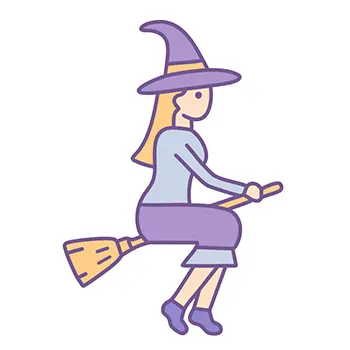 ほうきに乗って飛ぶ魔女のハロウィン無料イラスト