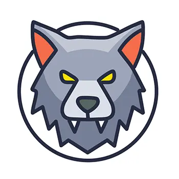 鋭いキバと黄色い目の狼男の顔のハロウィンアイコンイラスト