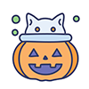 猫耳帽をかぶったジャック・オ・ランタンのハロウィンアイコンイラスト