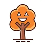 無料イラスト | ジャック・オ・ランタンの顔をした紅葉の木のハロウィンフリー素材