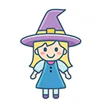 無料イラスト | 可愛い魔女の帽子をかぶった女の子（全身）のハロウィンアイコン