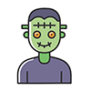 フランケンシュタインの緑の顔とボルトのハロウィンアイコンイラスト