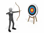 弓矢で的を狙うビジネスマンのイラスト | 目標達成・フリー素材