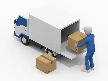 配送トラックの荷台に段ボール箱を積み込んでいる作業員のフリーイラスト
