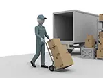 【商用利用OK】台車で荷物を運ぶ倉庫作業員の無料イラスト素材
