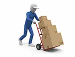 【商用利用OK】台車で段ボールを運ぶ作業員の無料イラスト素材