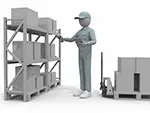 【在庫管理】タブレットとスキャナーで棚卸しする作業員の無料イラスト